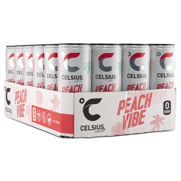 Celsius, Peach Vibe kolsyrad, 24-pack