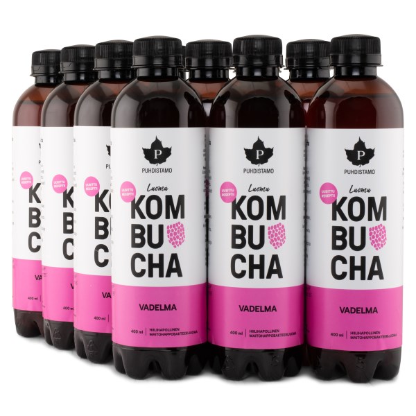 Puhdistamo Kombucha, Luomu, Vadelma, 12-pack