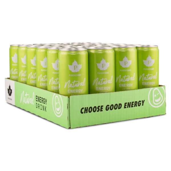 Puhdistamo Natural Energy Drink, Green Apple, 24-pack